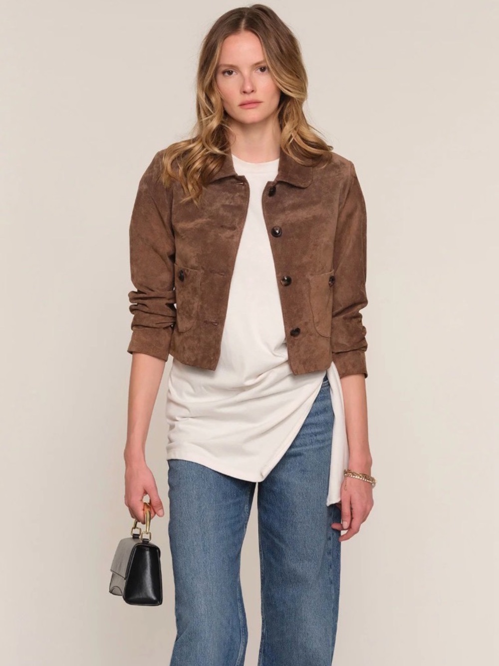 Brown Benly Heartloom Genuine Suede Button-Front Jacket S - Picture 2 of 7